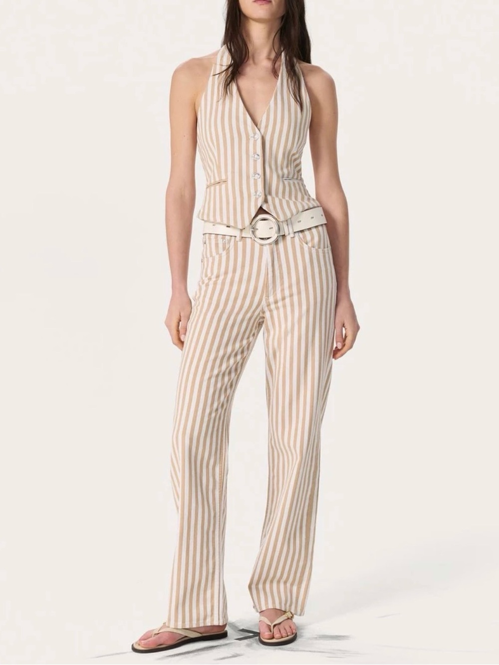 Rag And Bone shea Relaxed Straight Jeans Vintage Stretch in Tan Stripe Sz 24 NWT
